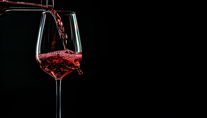 Pouring red wine into a wine glass on a black background