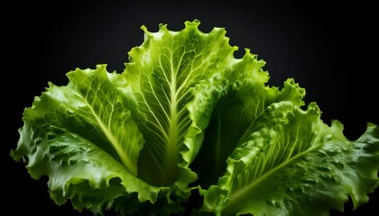 Fresh green lettuce leaves isolated on black background.