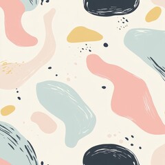 Canvas Print - Abstract seamless pattern with colorful shapes and dots on a beige background.