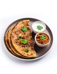 Wall Mural - Indian Paratha Bread with Curry and Yogurt Dip