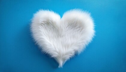 Poster - Fluffy White Fur Heart Shape on Baby Blue Minimal Background, Soft Texture, Love and Comfort Theme, Valentine's Day, Romantic Decor, Cozy Feel, Unique Stock Image