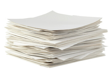 Isolated organized pile of white office paper. Office supply and document organization concept.