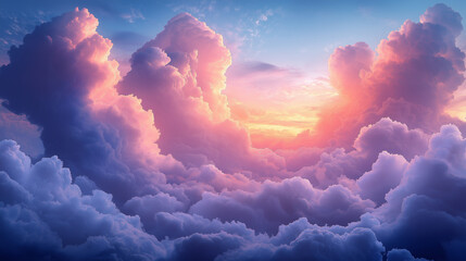 Wall Mural - The sky is filled with fluffy clouds and the sun is setting