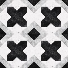 Poster - Black and White Cross Tile Pattern: Geometric, minimalist, and stylish, this seamless pattern features black crosses on a white background, evoking a sense of order and sophistication.