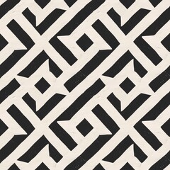 Poster - Bold Strokes: A seamless geometric pattern of black and white stripes, squares, and textured lines. This modern design evokes a bold and dynamic aesthetic. 
