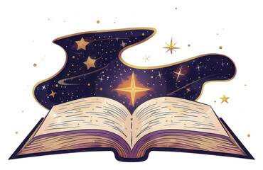 Wall Mural - PNG Magical open book with stars