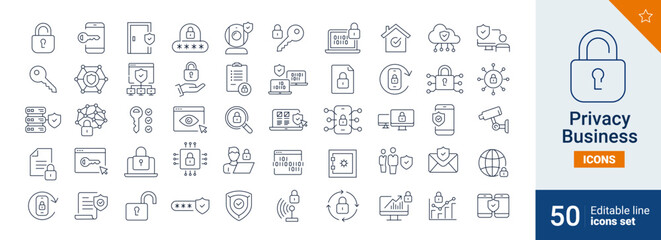 Poster - Privacy icons Pixel perfect. lock, system, network,...	

