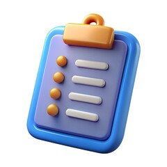 A 3D illustration of a blue clipboard with a checklist. perfect for representing task management. organization. and productivity concepts.