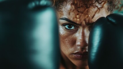 A dramatic close-up shot of a boxer, the image employs a blurred effect to create an impression of motion, intensity, and focus in an evocative and artistic manner