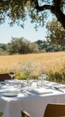 Canvas Print - A table set for two with wine glasses on it