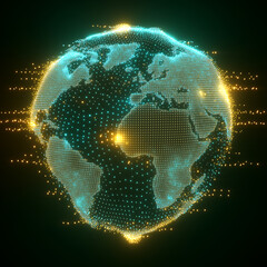Poster - Futuristic Digital Globe Composed of Glowing Particles and Network Connections