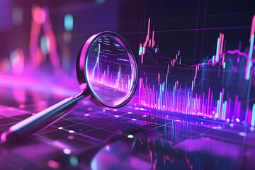 Poster - A magnifying glass over a digital stock market graph, symbolizing analysis and data exploration.