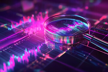 Poster - A magnifying glass over digital graphs, symbolizing data analysis and insights.