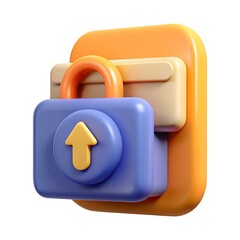 A 3D illustration of a padlock with an arrow pointing up. symbolizing secure file upload.