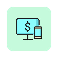 Poster - Online payment line icon. Computer screen, mobile, dollar. Shopping concept. Vector illustration can be used for topics like internet, online, shopping