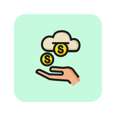 Poster - Passive income line icon. Hand, cloud, coins. Online market concept. Vector illustration can be used for topics like ecommerce, marketing, internet