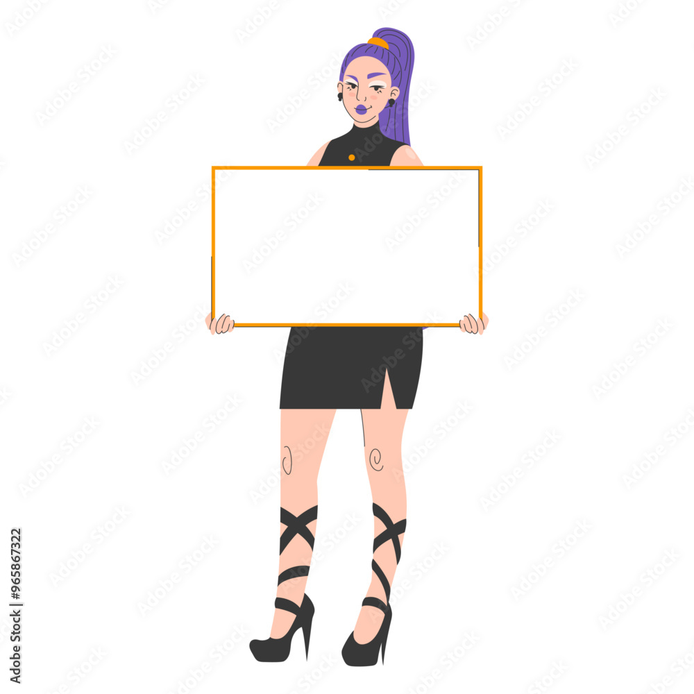 Beautiful woman standing and holding empty board vector isolated ...