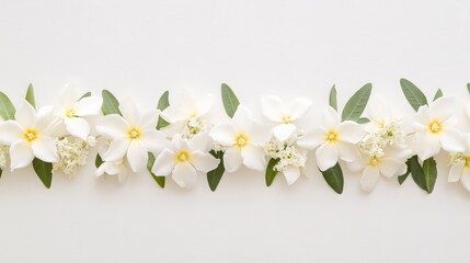 Wall Mural - White Flowers Border on White Background