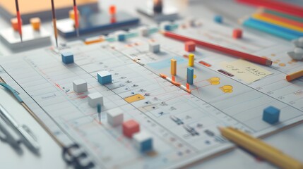 Poster - a visual representation of a content calendar, including a schedule of planned content creation and publication, with color-coded deadlines and strategic planning elements