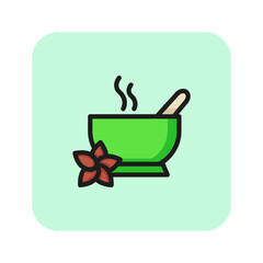 Sticker - Spa mortar line icon. Cup, flower, meditation. SPA concept. Vector illustration can be used for topics like rest, relax, spa center, resort