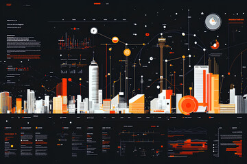 Poster - Infographic showcasing urban data visualization with charts and city skyline elements.
