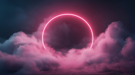 Wall Mural - A large red circle is in the center of a cloud of pink smoke