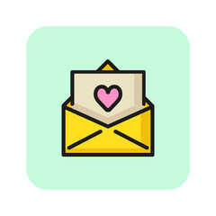 Poster - Wedding invitation line icon. Envelope, paper, heart. Wedding concept. Vector illustration can be used for topics like marriage, merry, love, family