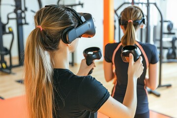 An Asian young woman helps a Caucasian girl put on VR and controllers