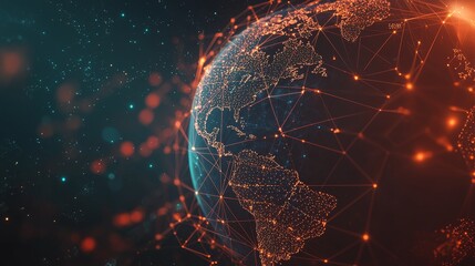 Poster - The abstract crypto cyber security technology on the background of a global network. The digital theme of the illustration is 3D.