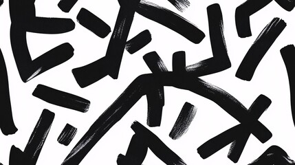 Poster - Abstract Black and White Brushstrokes Pattern:  A graphic design featuring a bold and dynamic abstract pattern of black brushstrokes on a white background. This seamless pattern is perfect for adding 