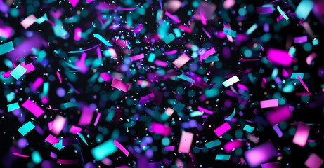 Poster - This neon background is 3D rendered in black and white. Geometric elements and particles fly on black and white in this colorful background for a night party poster or banner.