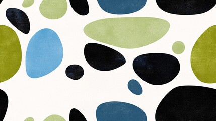 Poster - Organic Pebbles: A seamless pattern of smooth, organic shapes in a soothing palette of blue, green, and black. 
