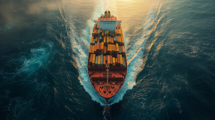 A large cargo ship is sailing through the ocean