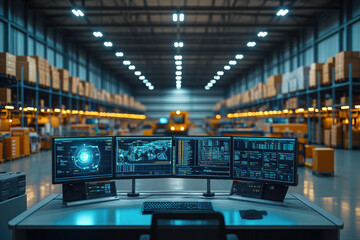 Poster - Multiple screens are displaying data and charts in a modern monitoring room. The image evokes concepts like big data, cybersecurity and business intelligence