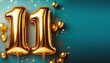© Rindi - Banner with number 11 golden balloons with copy space