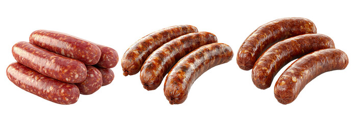 Sausages isolated on transparent background with grilled texture and savory detail