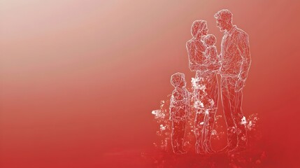 Elegant Crystal Ornament Reflecting Minimalist Family Gathering on Soft Red Background