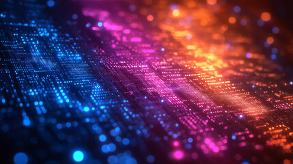 A colorful, abstract image with a blue and purple background and orange