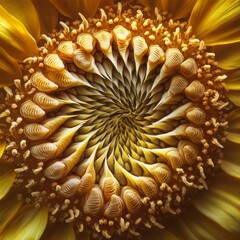 Wall Mural - Close-up of a sunflower's center with intricate details and swirling patterns.