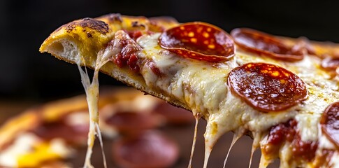 Poster - Close-up of a Delicious Pepperoni Pizza Slice