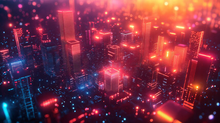 Wall Mural - A cityscape with bright lights and neon colors