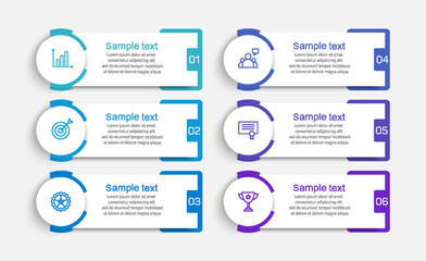 Wall Mural - Business vector infographic design template with icons and 6 options or steps. Can be used for process diagram, presentations, workflow layout, banner, flow chart, info graph