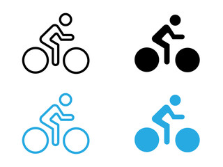 Wall Mural - Man on bicycle icon black and white vector outline sign