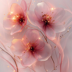 Wall Mural - A close up of three pink flowers with gold accents