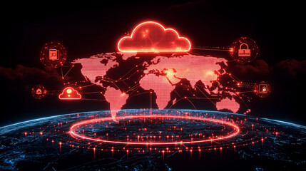 Wall Mural - A computer screen shows a red cloud with a globe in the middle