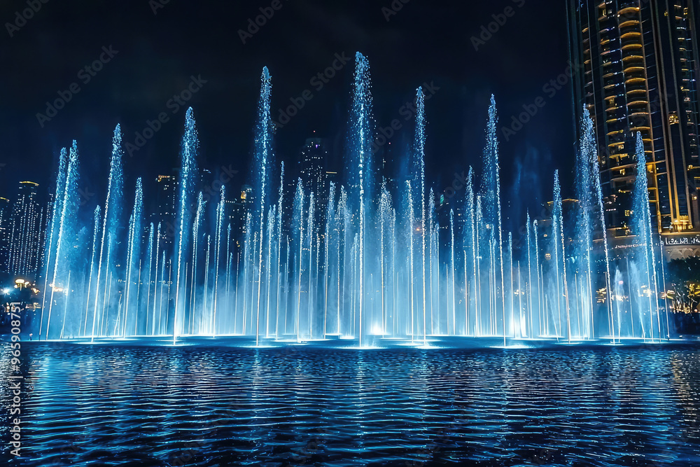 Dubai Mall fountain show at night features stunning water jets ...