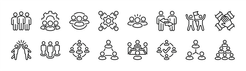 team thin line icon set. containing teamwork, group people, achievement, collaboration, cooperation,