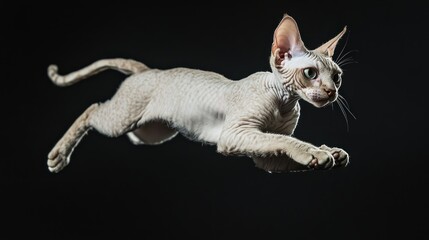 Wall Mural - A sleek, agile cat leaping gracefully against a dark background.