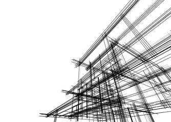 Poster - Architectural sketch of a building 3d illustration