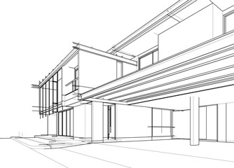 Poster - Architectural sketch of a building 3d illustration